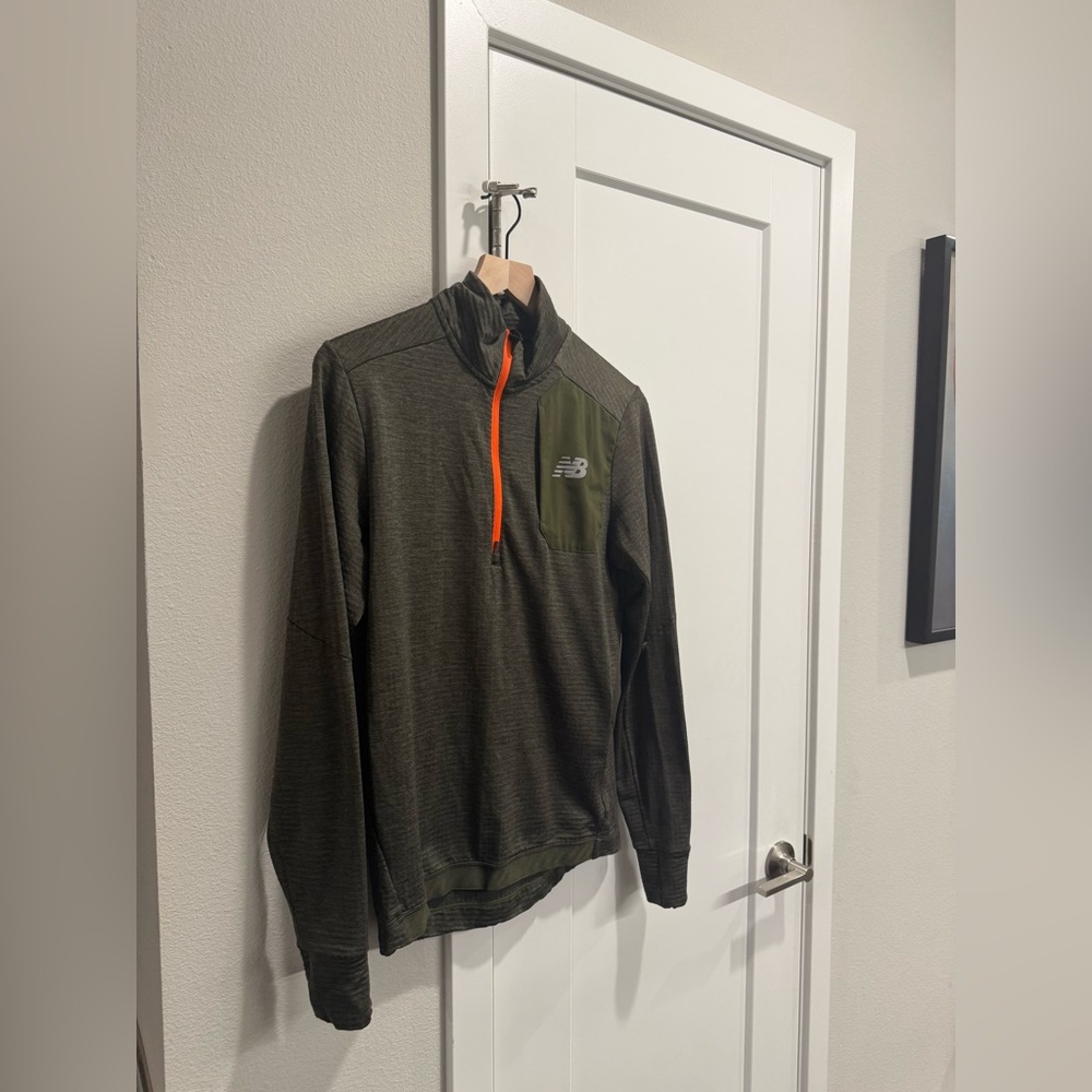 Men’s New Balance Olive Green Half Zip with Orange Accent
